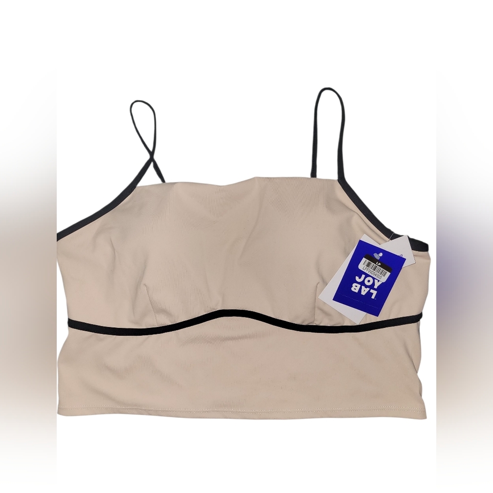 JoyLab Beige and Black Cropped Tank With Built In Bra